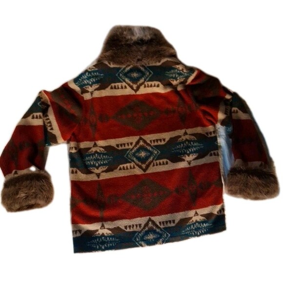 Tasha Polizzi Jacket Womens XL Southwest Blanket Red Aztec Faux Fur - Picture 4 of 9